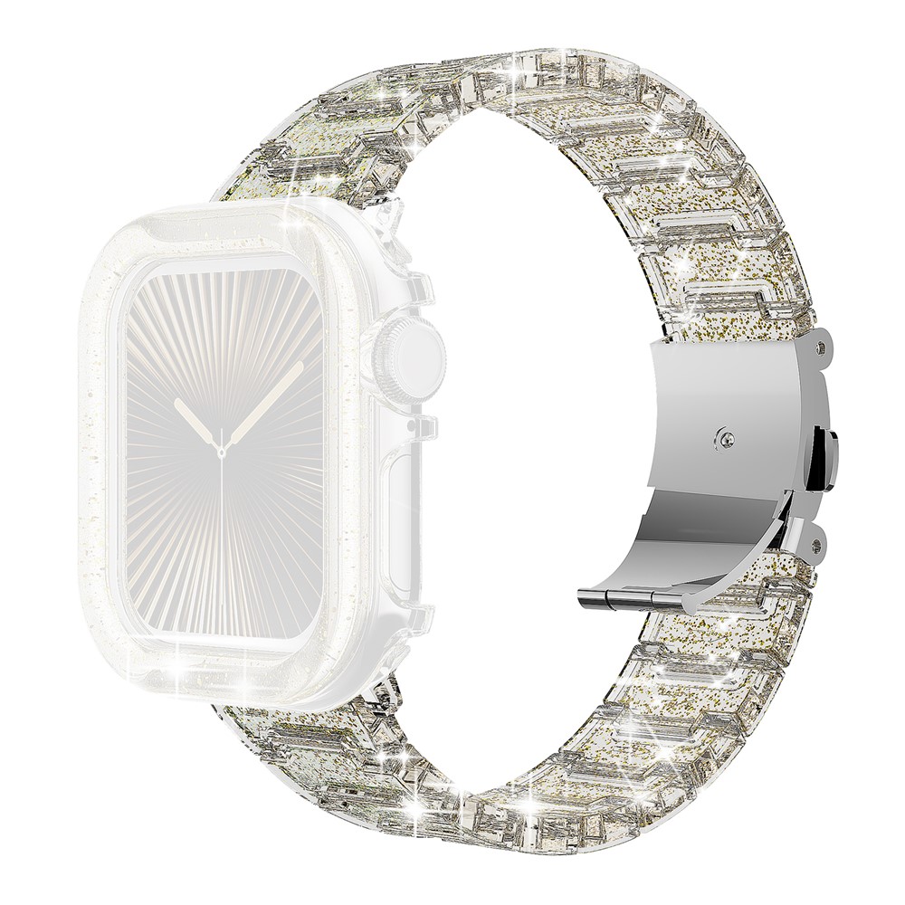 For Apple Watch SE3 SE2 SE 6 5 4 44mm Band Stylish PC Epoxy Resin Smartwatch Strap + Watch Case - Gold