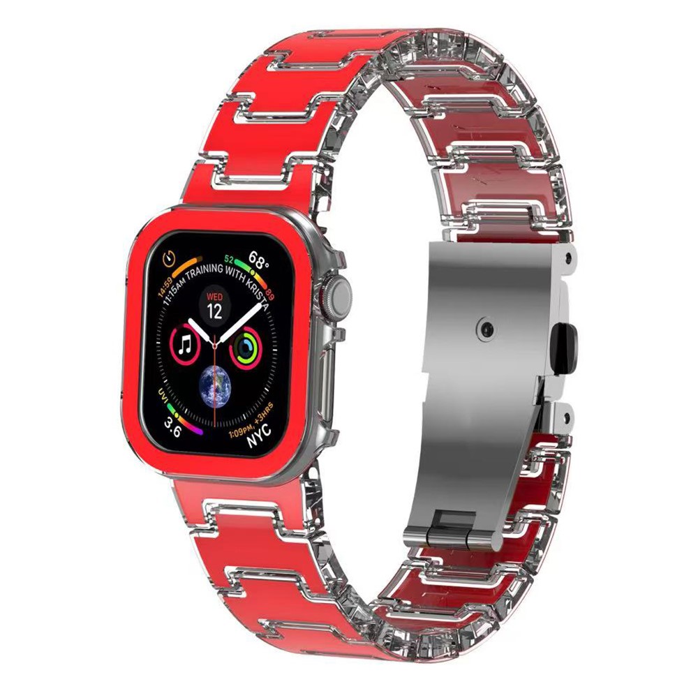 Lucky Color Design PC Band with PC Case for Apple Watch Series 11 46mm / 10 46mm Metal Buckle Replacement Watch Strap - Red
