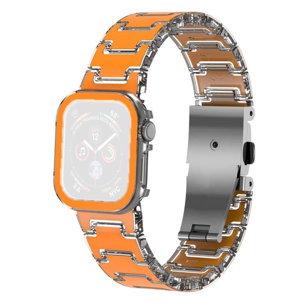 Lucky Color Design PC Band with PC Case for Apple Watch Series 11 46mm / 10 46mm Metal Buckle Replacement Watch Strap - Orange