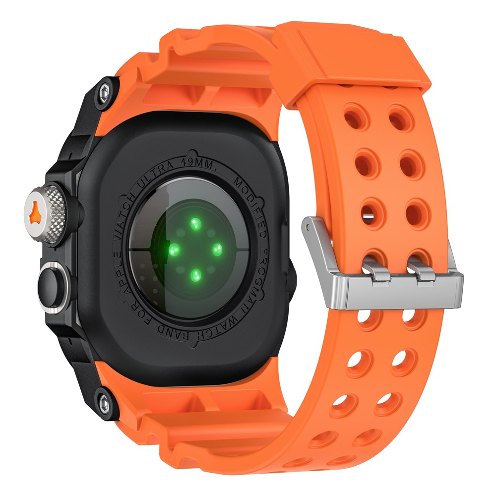 TPU Watch Band for Apple Watch Ultra 3 49mm / Ultra 2 49mm / Ultra 49mm Wrist Strap with Integrated Metal Watch Case - Titanium / Black / Orange