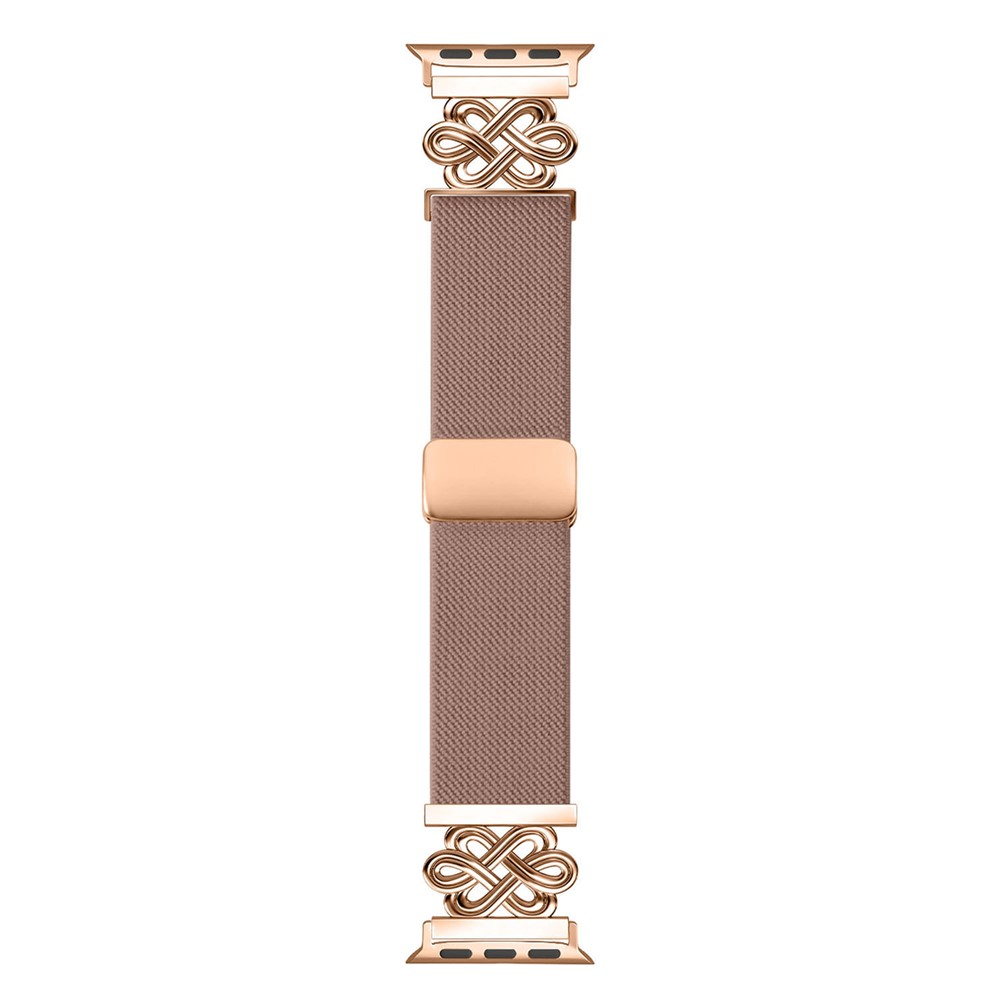 Nylon Sport Band For Apple Watch Ultra 4 3 2 1 49mm / Series 12 11 10 46mm / 9 8 7 45mm / SE3 SE2 SE 6 5 4 44mm / 3 2 1 42mm Elastic Strap with Chinese Knot Magnetic Buckle - Pink