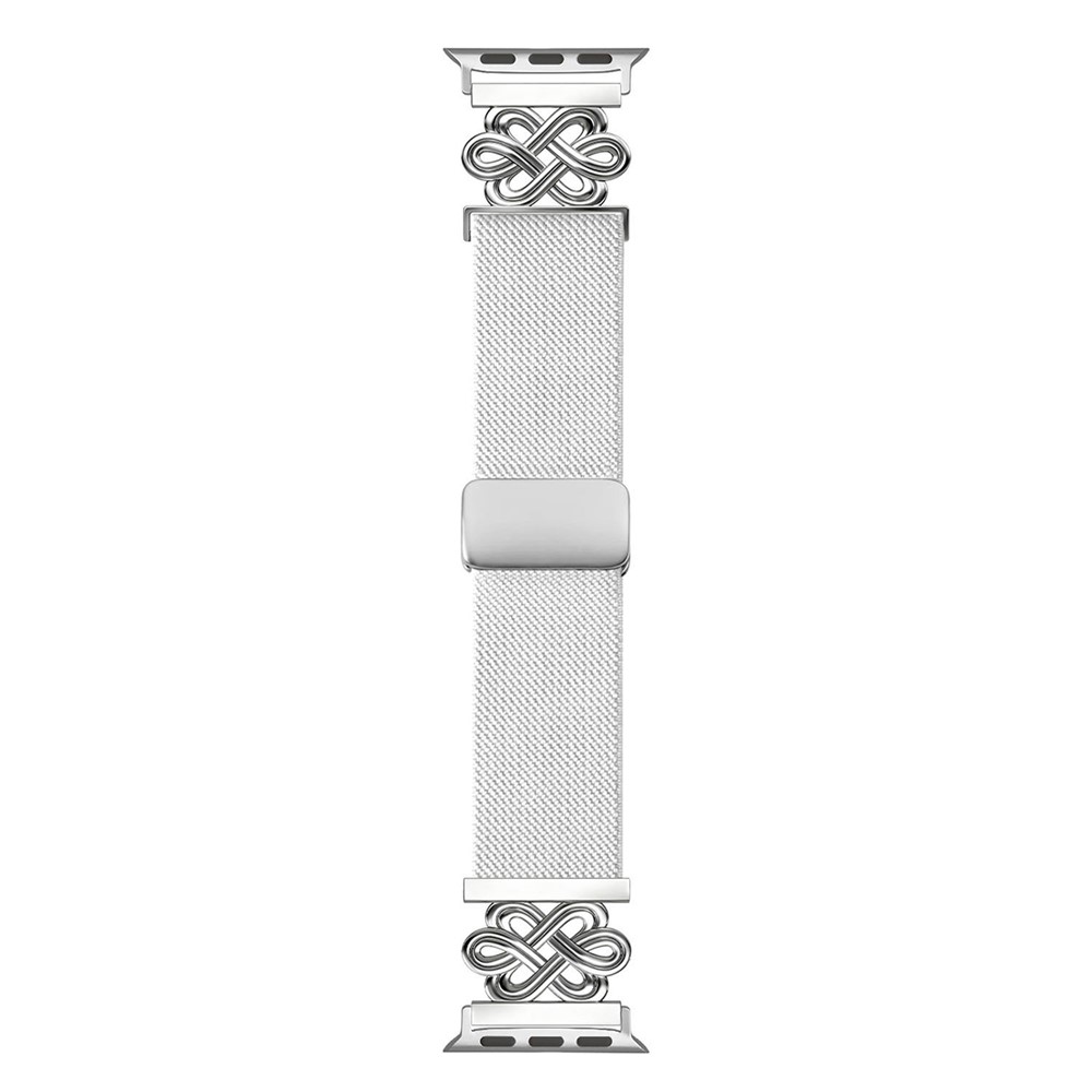 Nylon Sport Band For Apple Watch Ultra 4 3 2 1 49mm / Series 12 11 10 46mm / 9 8 7 45mm / SE3 SE2 SE 6 5 4 44mm / 3 2 1 42mm Elastic Strap with Chinese Knot Magnetic Buckle - White