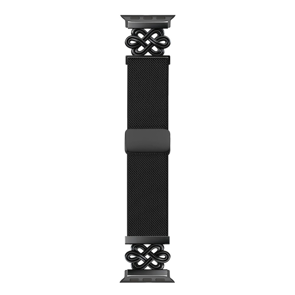 Nylon Sport Band For Apple Watch Ultra 4 3 2 1 49mm / Series 12 11 10 46mm / 9 8 7 45mm / SE3 SE2 SE 6 5 4 44mm / 3 2 1 42mm Elastic Strap with Chinese Knot Magnetic Buckle - Black