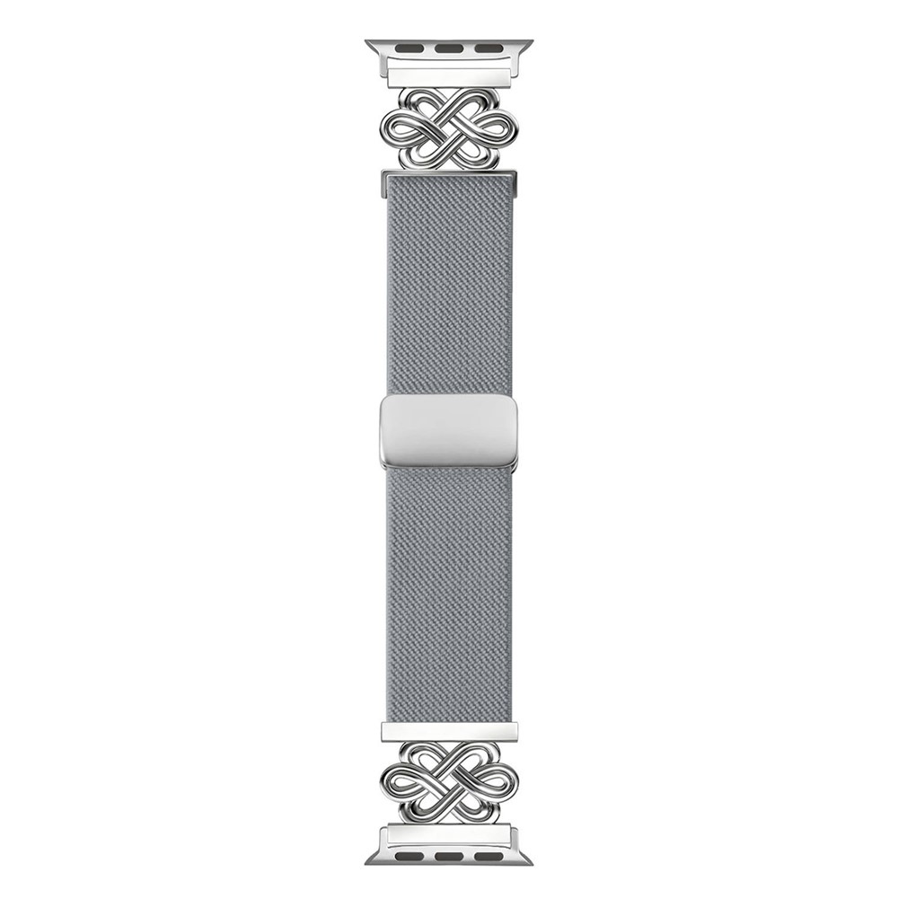 Nylon Sport Band For Apple Watch Ultra 4 3 2 1 49mm / Series 12 11 10 46mm / 9 8 7 45mm / SE3 SE2 SE 6 5 4 44mm / 3 2 1 42mm Elastic Strap with Chinese Knot Magnetic Buckle - Light Grey
