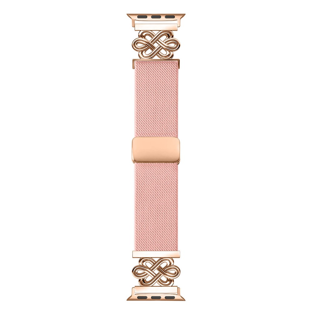 Nylon Sport Band For Apple Watch Ultra 4 3 2 1 49mm / Series 12 11 10 46mm / 9 8 7 45mm / SE3 SE2 SE 6 5 4 44mm / 3 2 1 42mm Elastic Strap with Chinese Knot Magnetic Buckle - Light Pink