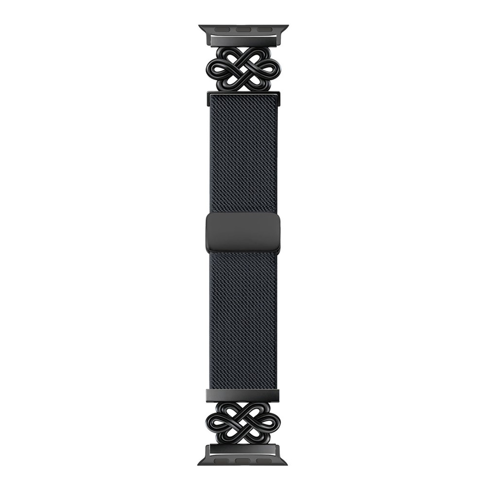 Nylon Sport Band For Apple Watch Ultra 4 3 2 1 49mm / Series 12 11 10 46mm / 9 8 7 45mm / SE3 SE2 SE 6 5 4 44mm / 3 2 1 42mm Elastic Strap with Chinese Knot Magnetic Buckle - Dark Grey