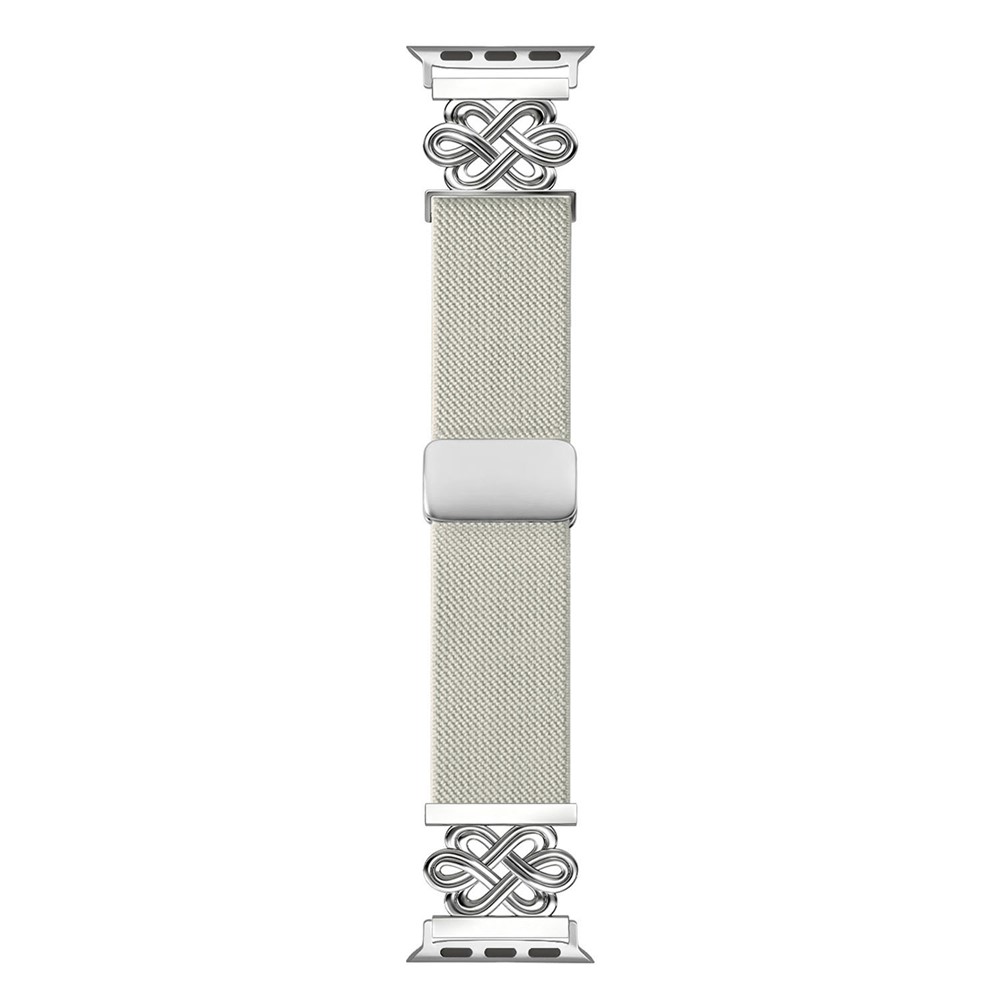 Nylon Sport Band For Apple Watch Ultra 4 3 2 1 49mm / Series 12 11 10 46mm / 9 8 7 45mm / SE3 SE2 SE 6 5 4 44mm / 3 2 1 42mm Elastic Strap with Chinese Knot Magnetic Buckle - Starlight