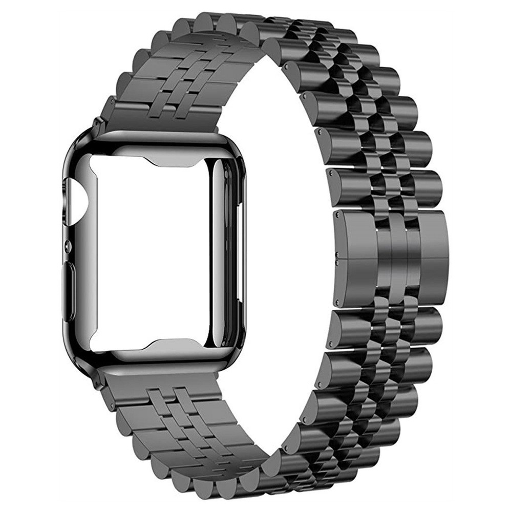 Watchband for Apple Watch Ultra 3 49mm / Ultra 2 49mm / ltra 49mm 7-Bead Stainless Steel Butterfly Clasp Strap with  TPU Full Cover Watch Case - Black