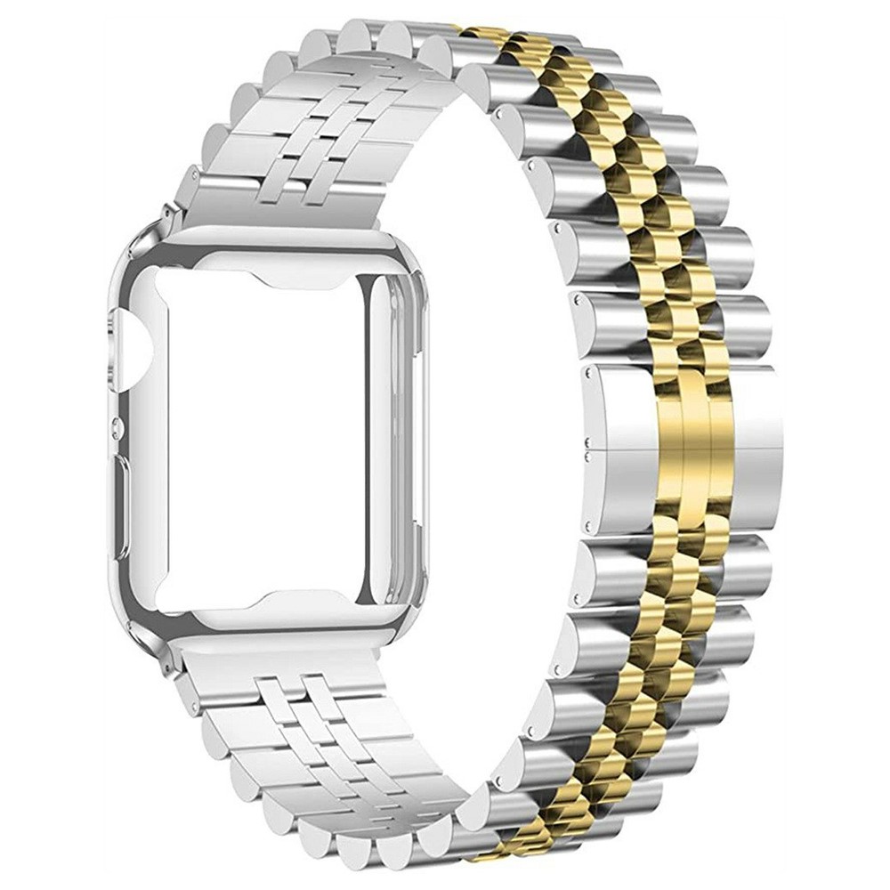 Watchband for Apple Watch Ultra 3 49mm / Ultra 2 49mm / ltra 49mm 7-Bead Stainless Steel Butterfly Clasp Strap with  TPU Full Cover Watch Case - Silver+Gold