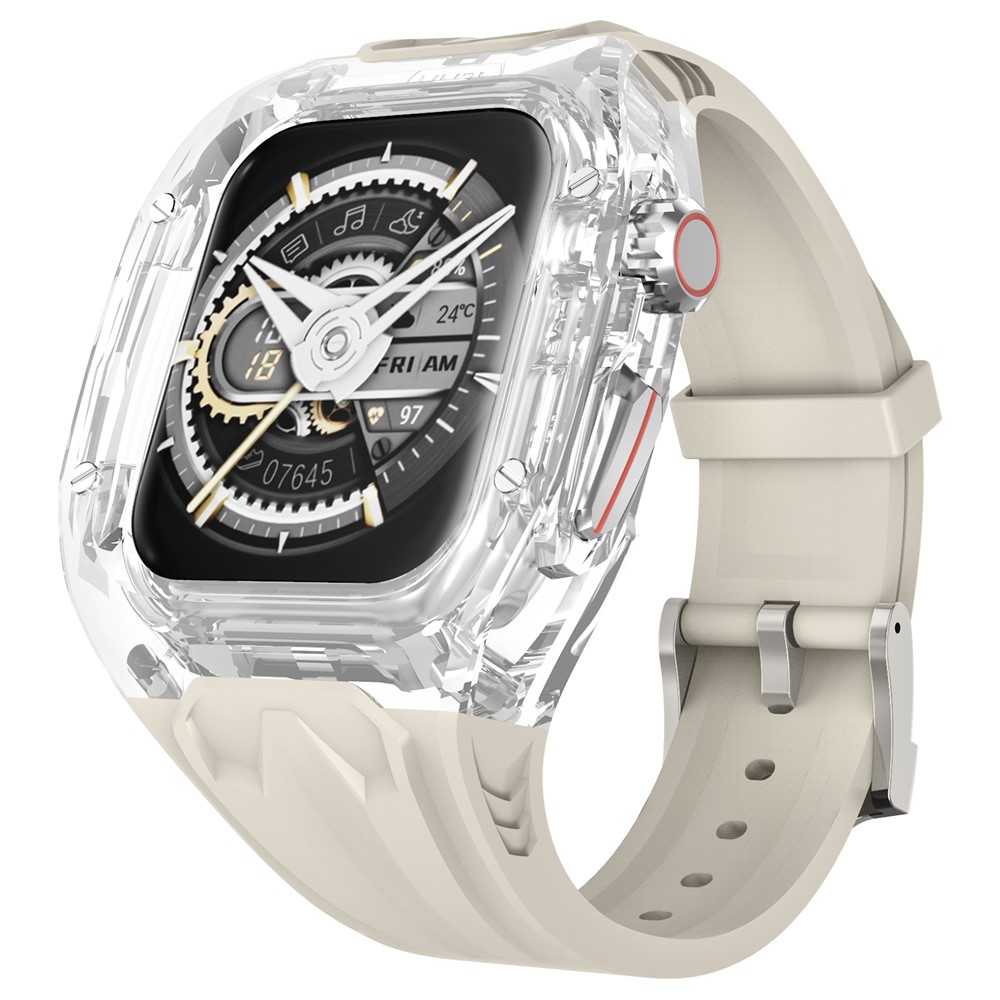 AHASTYLE WE28 Strap for Apple Watch Series 9 8 7 41mm  /  SE3 SE2 SE 6 5 4 40mm Silicone Band with Integrated Watch Case - Starlight
