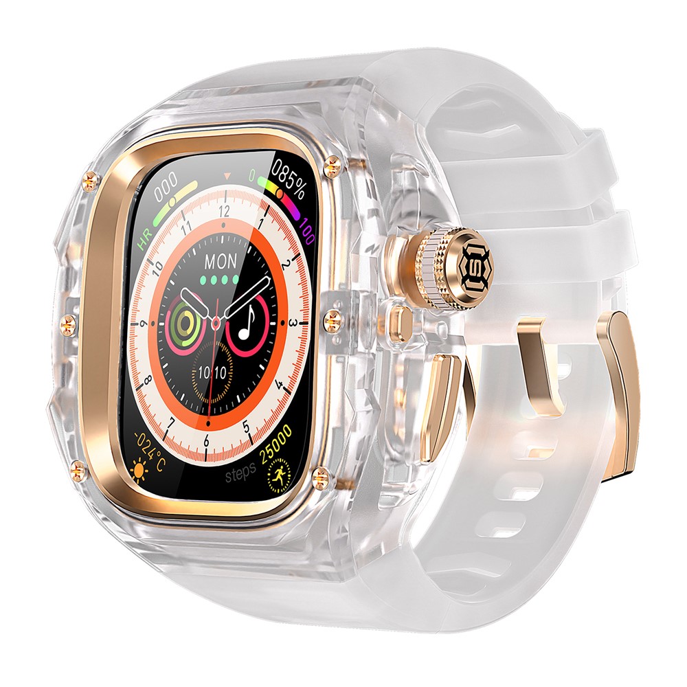 Silicone Strap for Apple Watch Ultra 3 2 1 49mm Sports Watch Band with One-touch Open PC Watch Case - Transparent+Rose Gold+Milky White