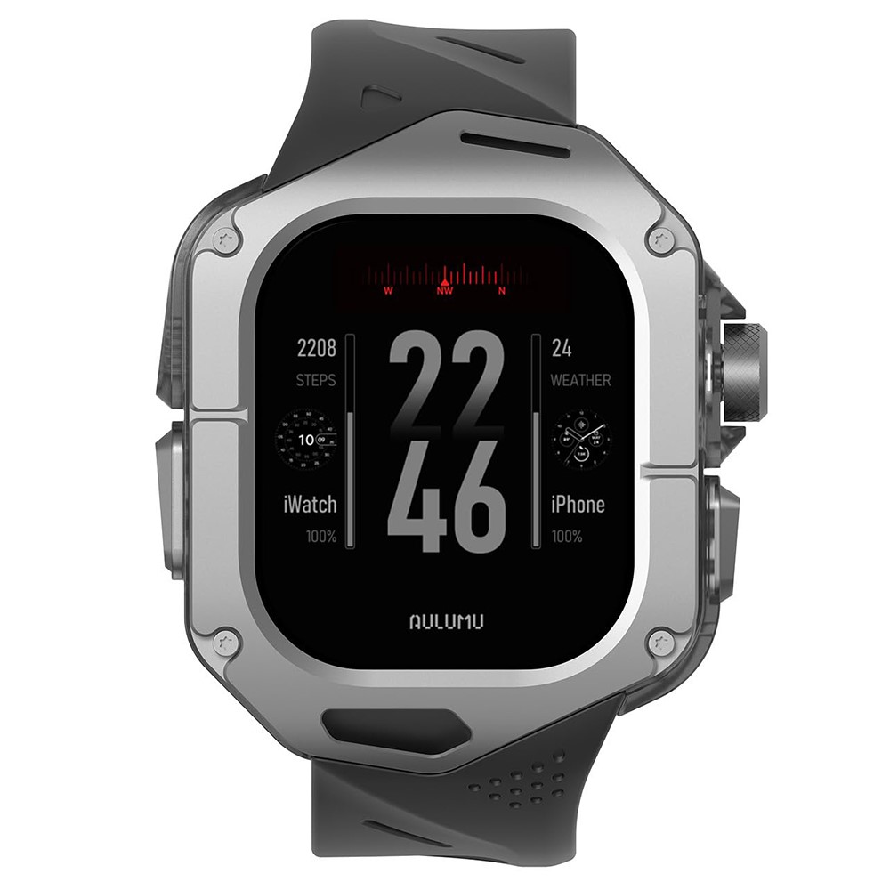 AULUMU A01 For Apple Watch Ultra 3 49mm / Ultra 2 49mm / Ultra 49mm Fluoroelastomer Strap with Integrated Titanium Alloy + PC Watch Case - Black