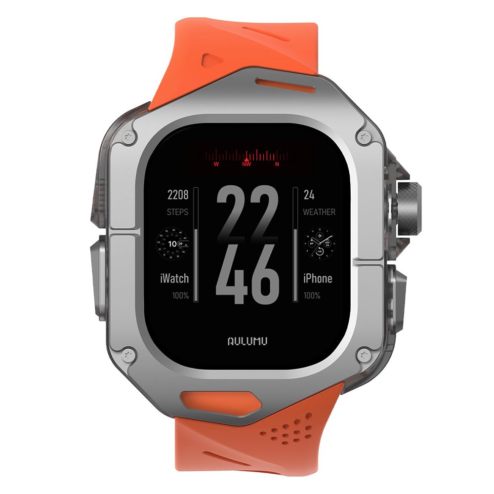 AULUMU A01 For Apple Watch Ultra 3 49mm / Ultra 2 49mm / Ultra 49mm Fluoroelastomer Strap with Integrated Titanium Alloy + PC Watch Case - Orange