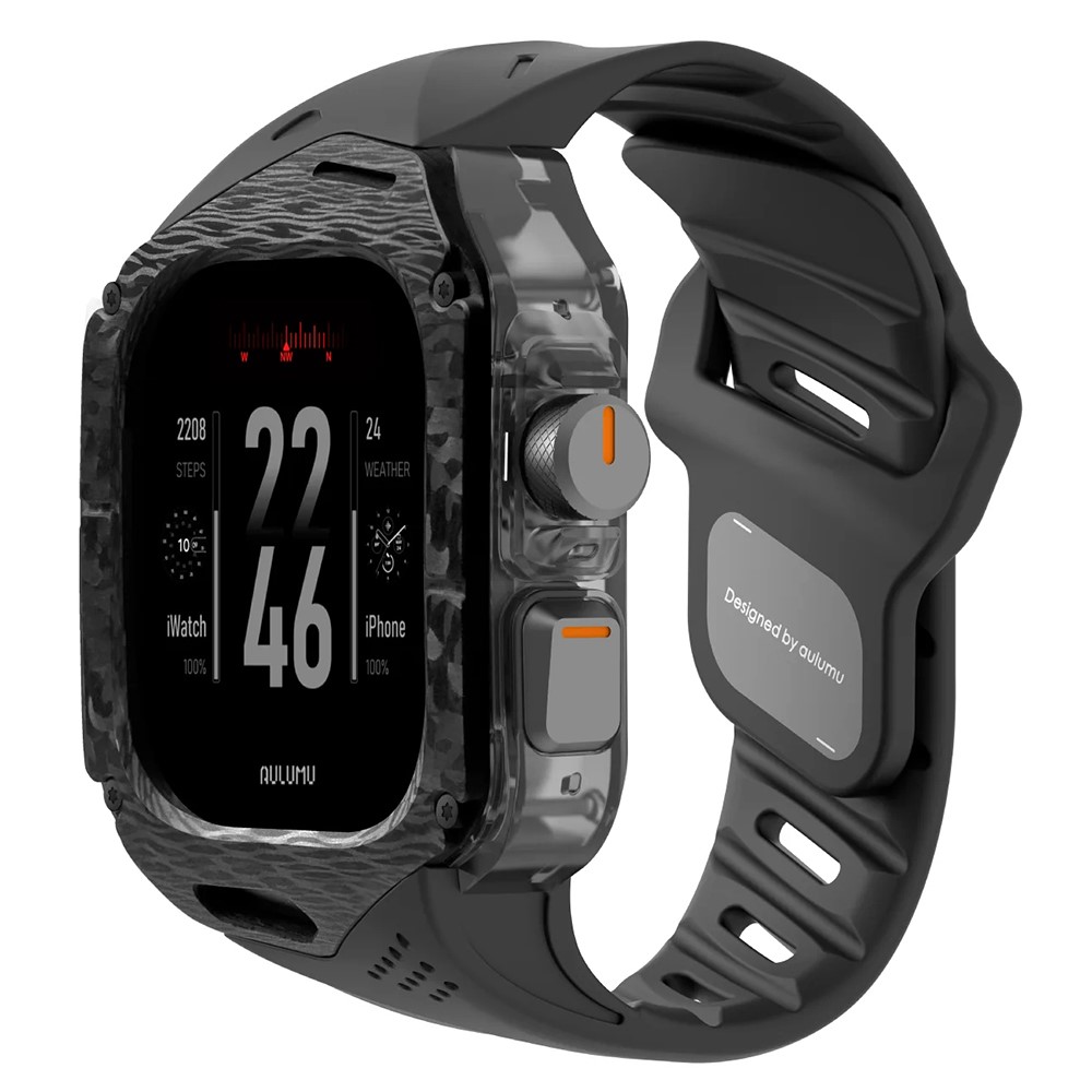 AULUMU A01 For Apple Watch Ultra 3 49mm / Ultra 2 49mm / Ultra 49mm Fluoroelastomer Strap with Integrated Carbon Fiber + PC Watch Case - Black