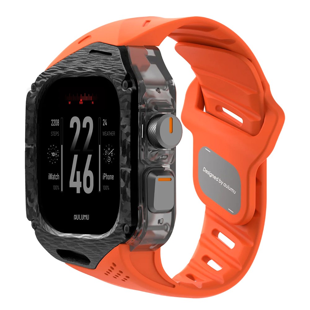 AULUMU A01 For Apple Watch Ultra 3 49mm / Ultra 2 49mm / Ultra 49mm Fluoroelastomer Strap with Integrated Carbon Fiber + PC Watch Case - Orange