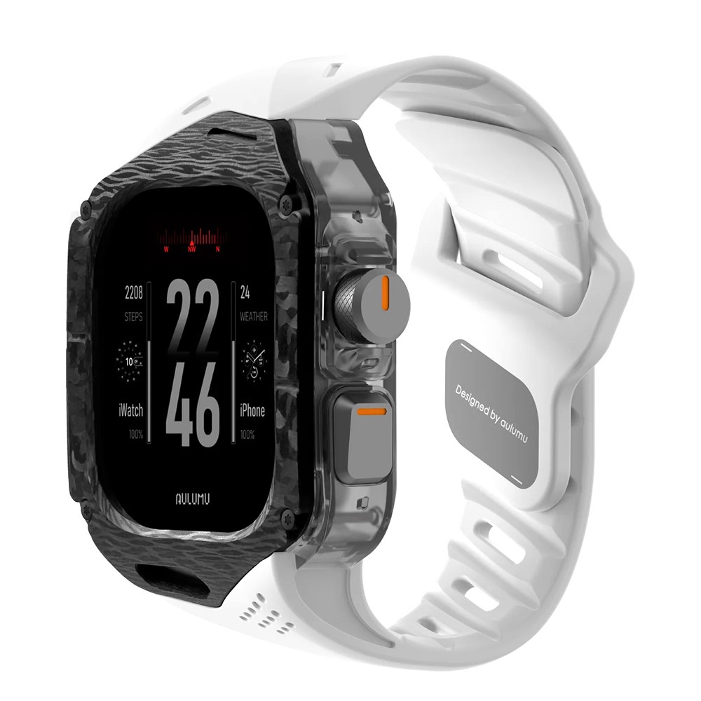 AULUMU A01 For Apple Watch Ultra 3 49mm / Ultra 2 49mm / Ultra 49mm Fluoroelastomer Strap with Integrated Carbon Fiber + PC Watch Case - White