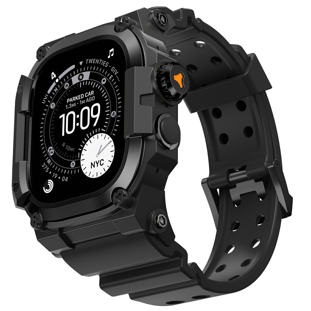 AHASTYLE WE39 Watch Band for Apple Watch Ultra 3 2 1 49mm Metal Frame Cover + TPU Breathable Wrist Strap - Black Band+Black Frame