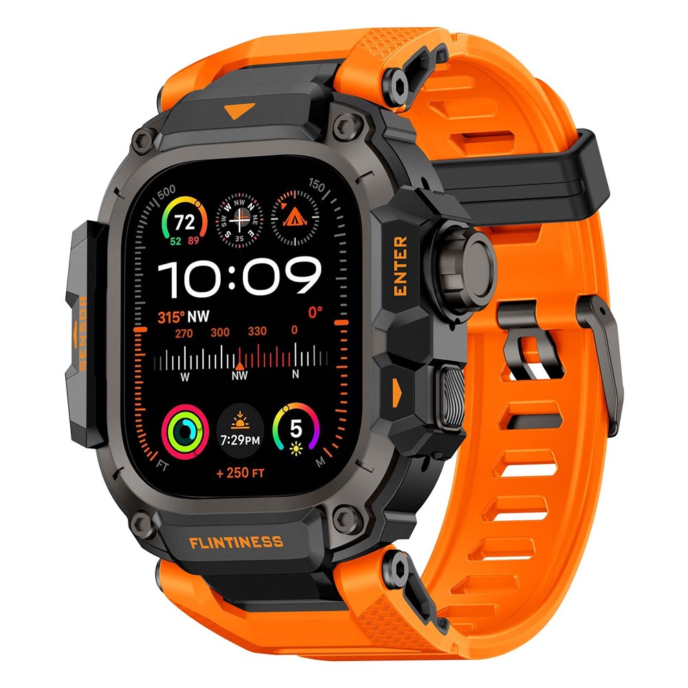 Rugged Watch Case with Strap for Apple Watch Ultra 3 49mm / Ultra 2 49mm / Ultra 49mm Silicone Band Protective Cover - Orange