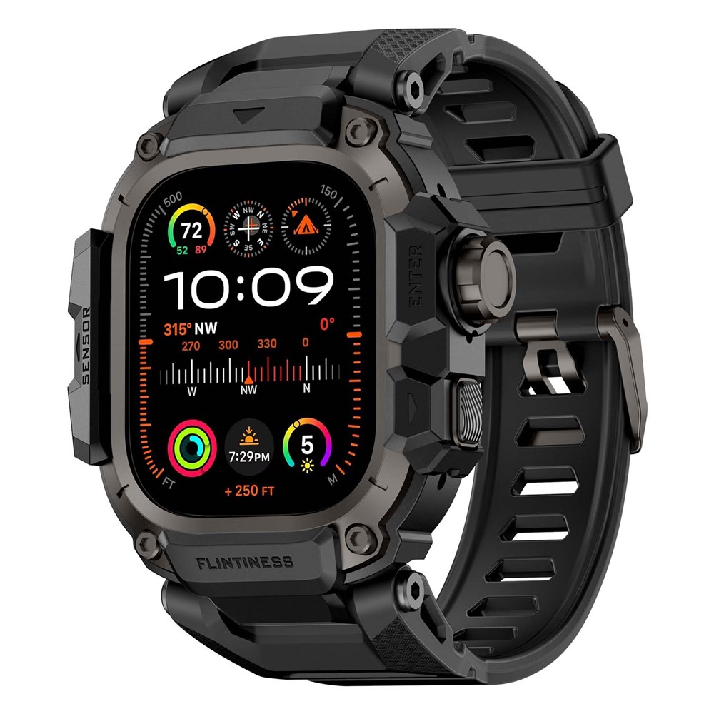 Rugged Watch Case with Strap for Apple Watch Ultra 3 49mm / Ultra 2 49mm / Ultra 49mm Silicone Band Protective Cover - Black