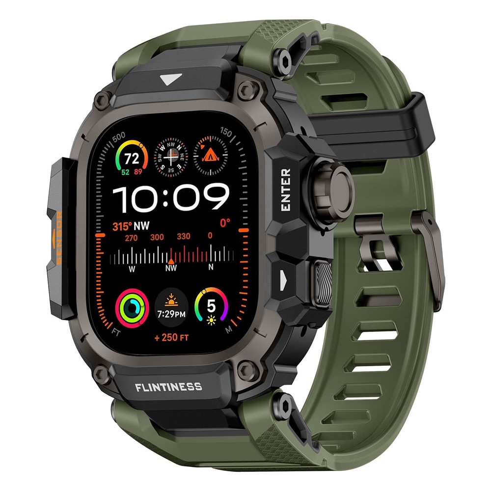 Rugged Watch Case with Strap for Apple Watch Ultra 3 49mm / Ultra 2 49mm / Ultra 49mm Silicone Band Protective Cover - Army Green