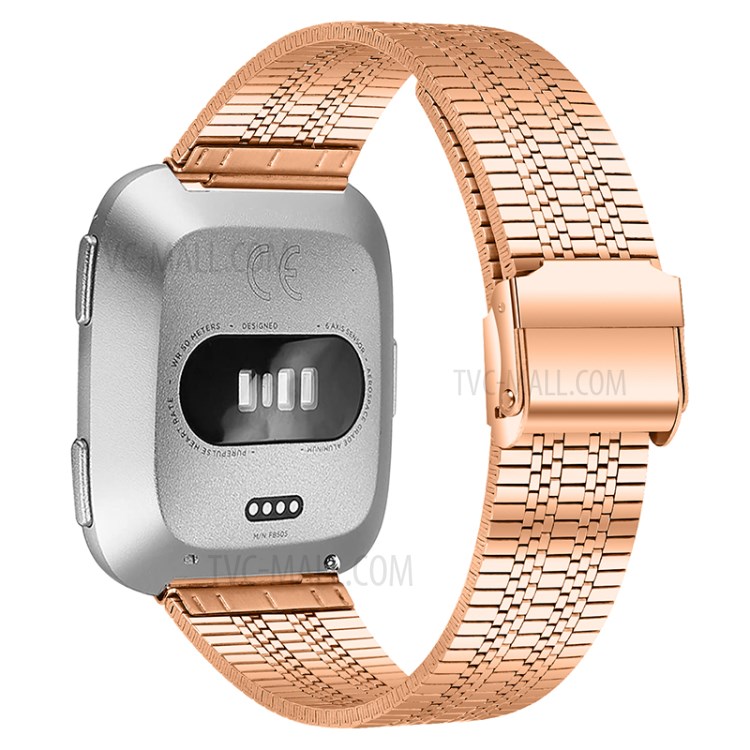 5 Cuentas Doble Hebilla Cierre Acero Inoxidable Smart Watch Band Reemplazo  Para Fitbit VERSA / VERSA 2 / VERSA LITE - Oro Rosa-TVC-Mall.com