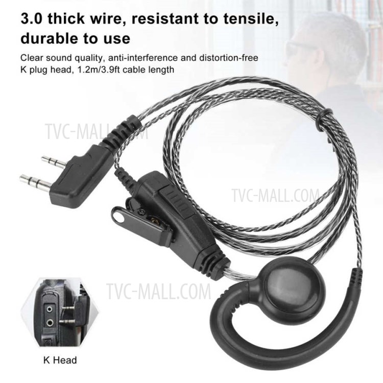 2pcs HR-80 Walkie Talkie Earpiece Headset Durable 3.9ft Cable Length Universal for K Head Two Way Radio-3