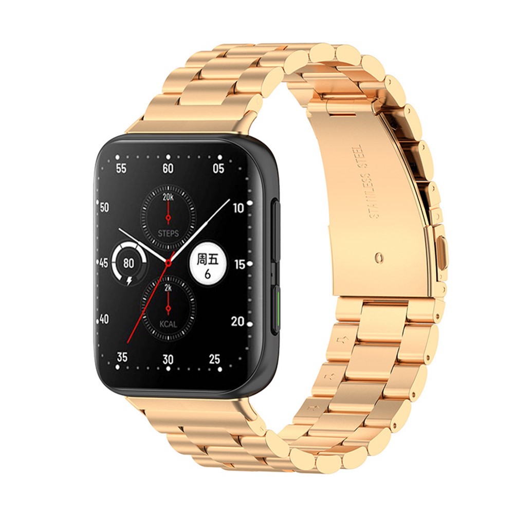 Solid Stainless Steel Watch Strap 3 Beads Replacement Band for Oppo Watch 2 42mm - Rose Gold-3