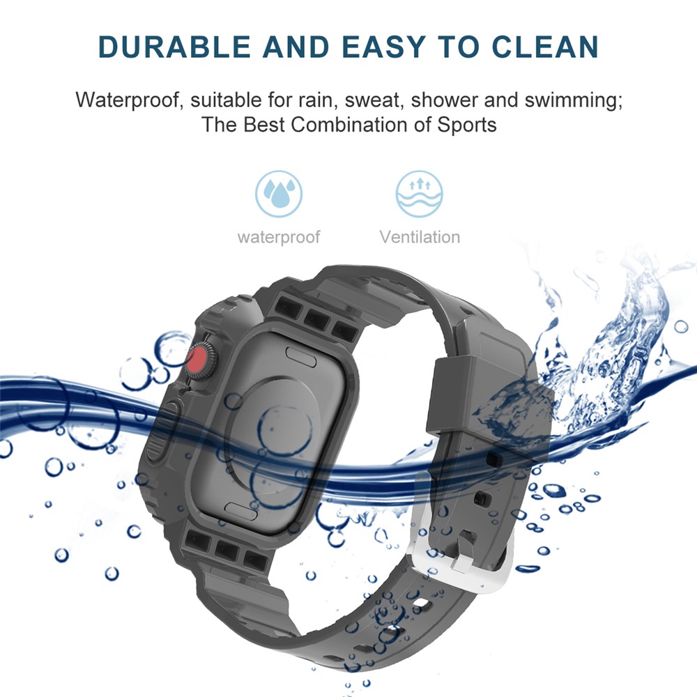 Glacier Series Transparent TPU Watch Case Protector + Adjustable Watch Band for Apple Watch Series 7 41mm - Black-4