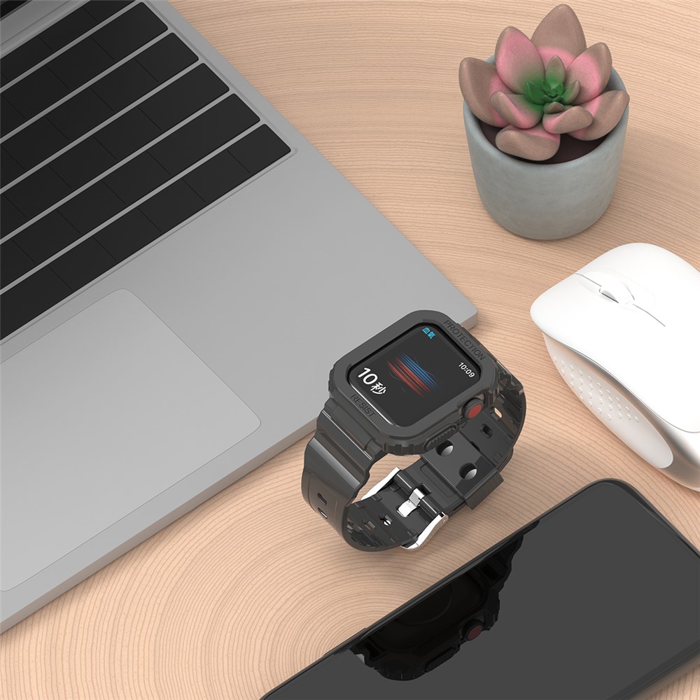 Glacier Series Transparent TPU Watch Case Protector + Adjustable Watch Band for Apple Watch Series 7 41mm - Black-5