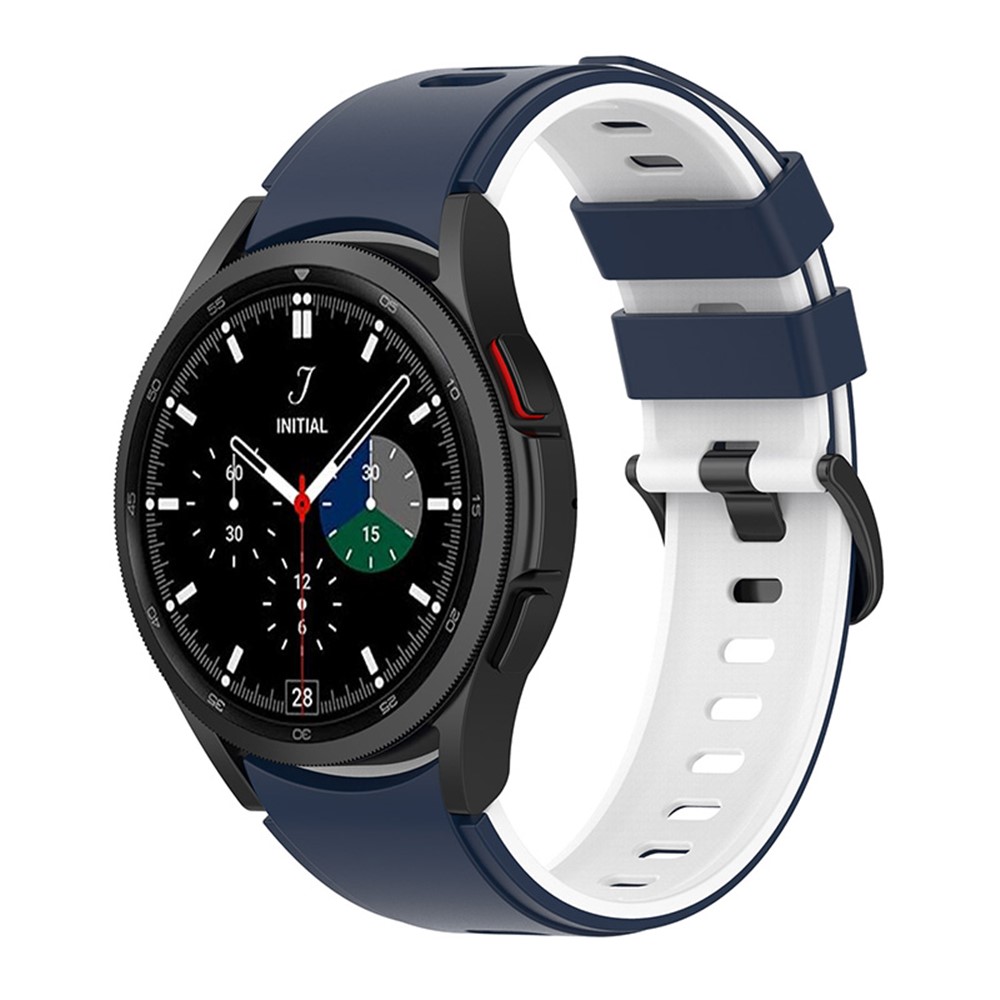 Dual Color Soft Silicone Watch Band Official Interface Connection Strap for Samsung Galaxy Watch4 Classic 46mm 42mm/Watch4 44mm 40mm/Watch3 41mm - Midnight Blue/White-2