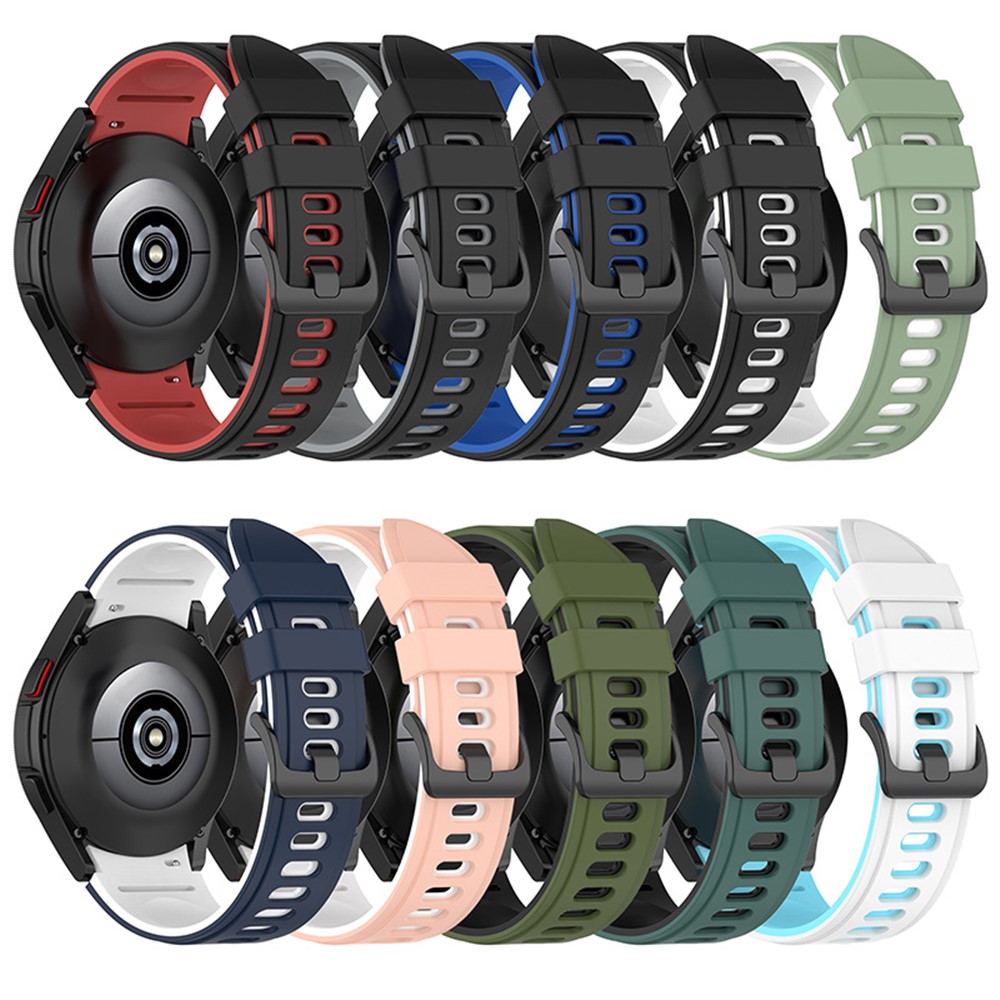 Dual Color Soft Silicone Watch Band Official Interface Connection Strap for Samsung Galaxy Watch4 Classic 46mm 42mm/Watch4 44mm 40mm/Watch3 41mm - Midnight Blue/White-8