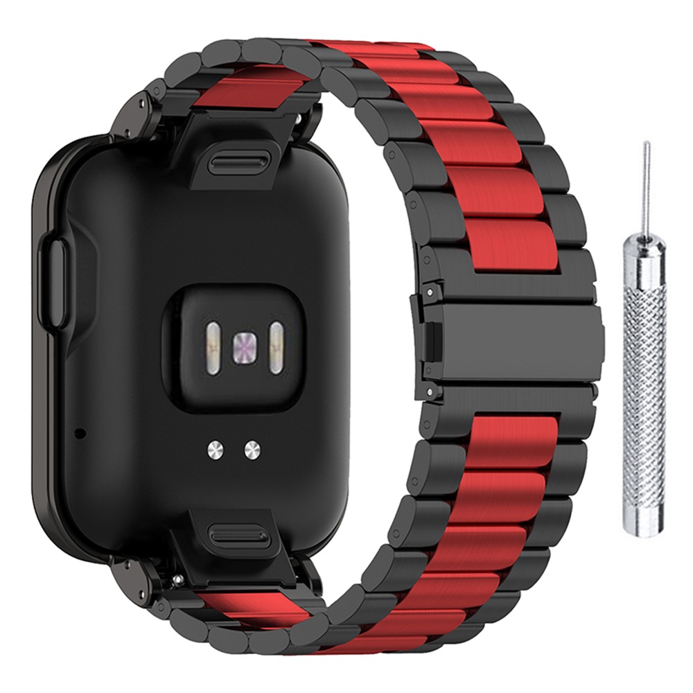 Three Beads 304 Stainless Steel Watch Band Strap with Watch Case Protector for Xiaomi Redmi Watch / Mi Watch Lite - Black/Red/Black-1