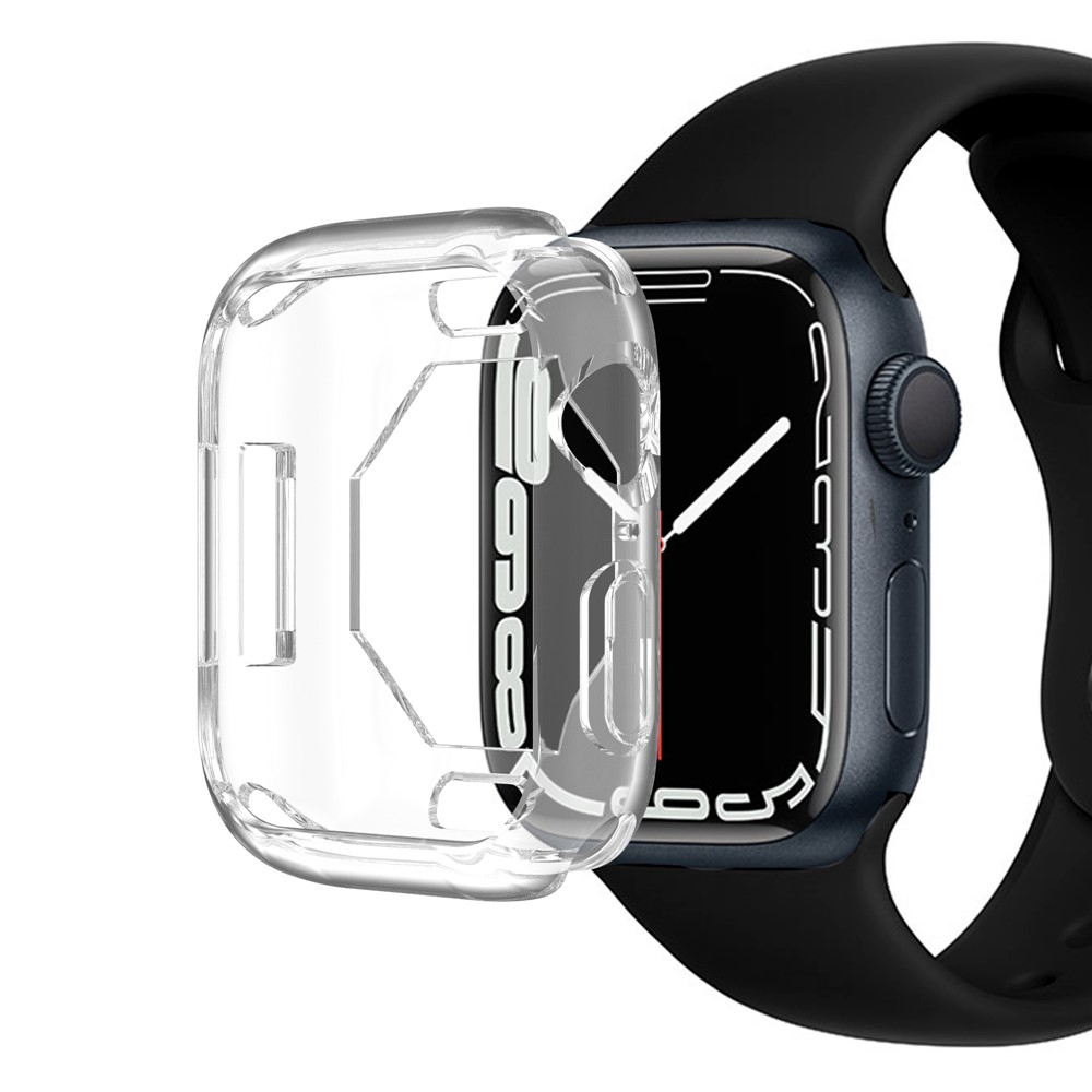 Scratch-resistant Flexible TPU Electroplating Protective Watch Frame Case for Apple Watch Series 7 41mm - Transparent-2