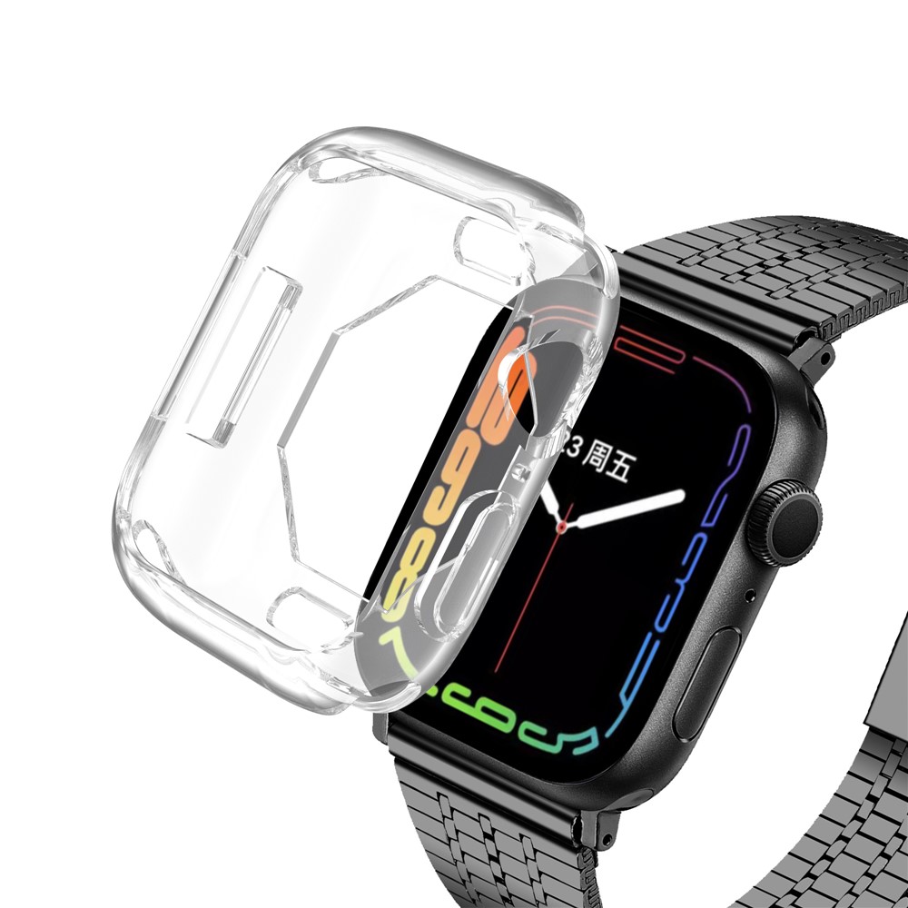 Scratch-resistant Flexible TPU Electroplating Protective Watch Frame Case for Apple Watch Series 7 41mm - Transparent-4