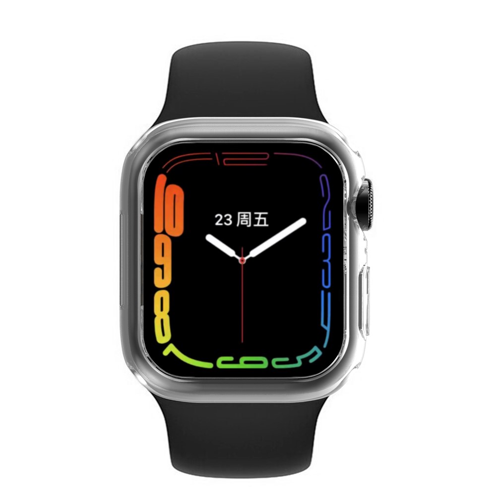 Scratch-resistant Flexible TPU Electroplating Protective Watch Frame Case for Apple Watch Series 7 41mm - Transparent-9