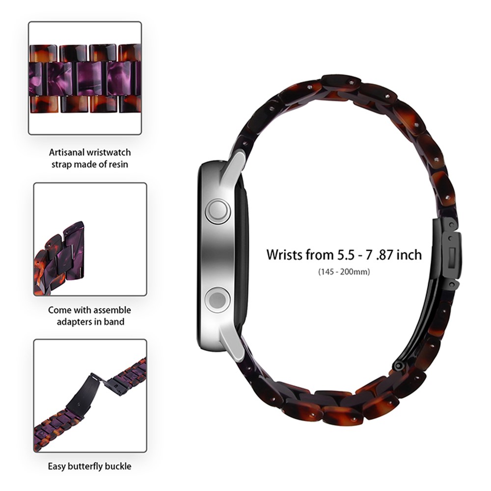 Spiring di Colore da 20 mm 3 Perle Cinturino in Resina Con Fibbia Per Farfalla Per Samsung Galaxy Watch3 41mm/Galaxy Watch Active2 40mm/Galaxy Watch 42mm - Hawksbill/Purple-3