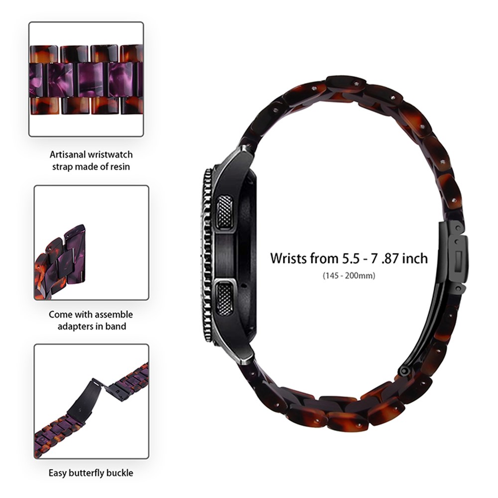 22mm Color Splicing Resin Watch Strap 3 Beads Wrist Bracelet with Butterfly Buckle for Huawei Watch GT 2e/GT 2 42mm/GT 2 46mm/Honor Magic Watch 2 46mm - Hawksbill/Purple-3