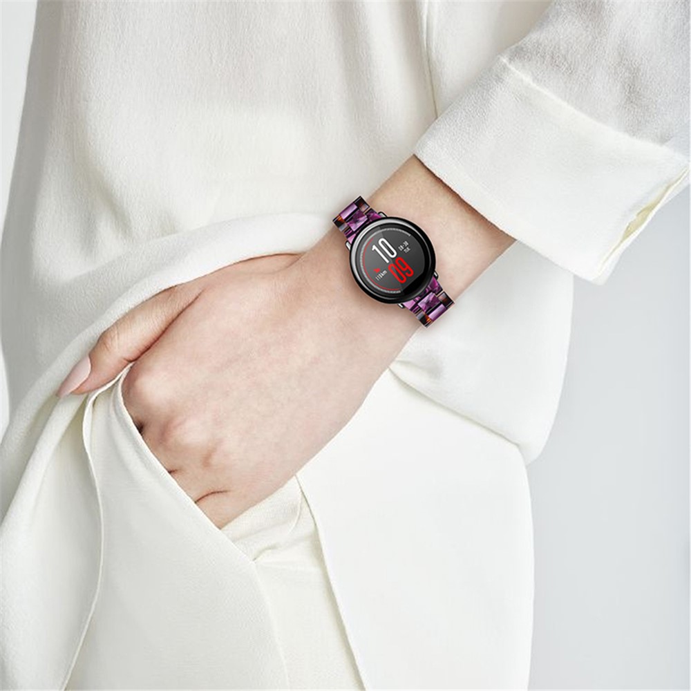 22mm Fashion Color Splicing 3 Beads Strap Resin Watchband with Butterfly Buckle for Huami Amazfit GTR 47mm/Amazfit 2 - Hawksbill/Purple-6