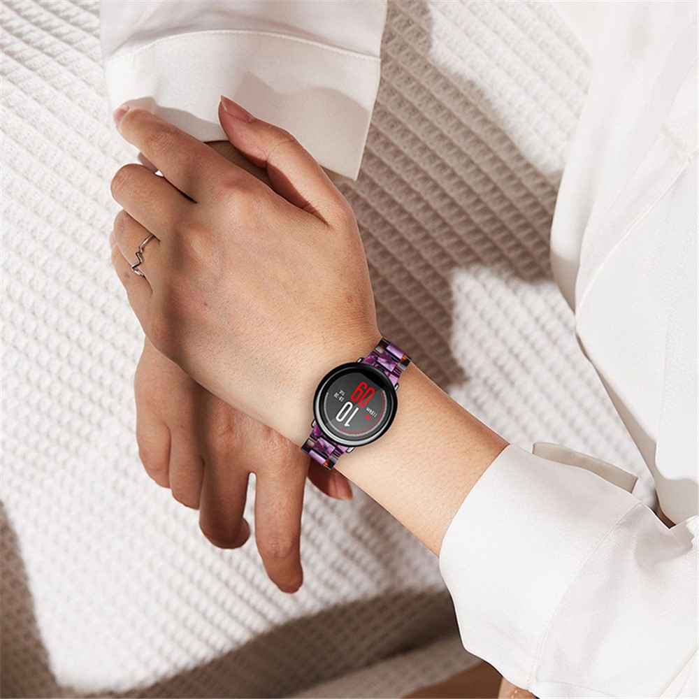 22mm Fashion Color Splicing 3 Beads Strap Resin Watchband with Butterfly Buckle for Huami Amazfit GTR 47mm/Amazfit 2 - Hawksbill/Purple-7