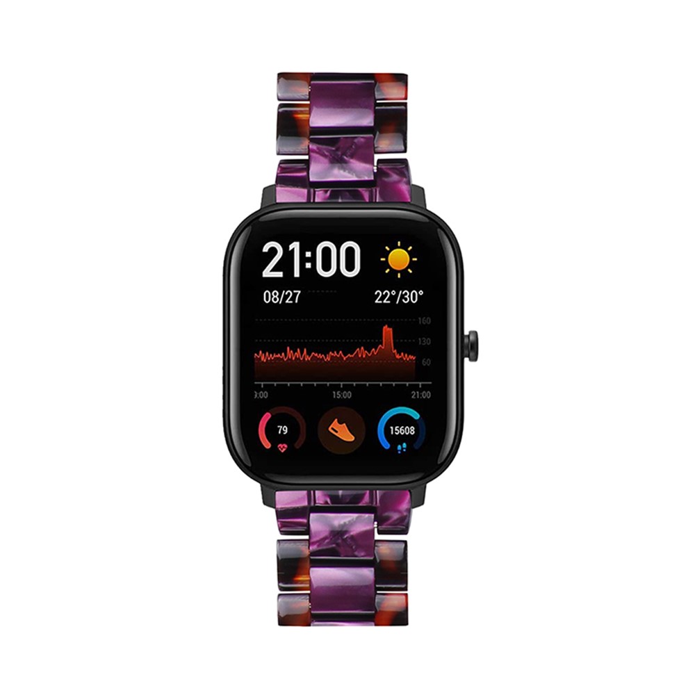20mm Color Splicing Resin Strap Easy Assemble 3 Beads Watchband with Butterfly Buckle for Huami Amazfit GTR 42mm/Amazfit GTS/Amazfit BIP/Amazfit BIP Lute/Youth Edition 1S - Hawksbill/Purple-4