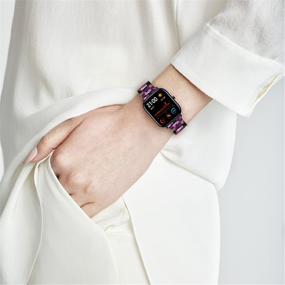 20mm Color Splicing Resin Strap Easy Assemble 3 Beads Watchband with Butterfly Buckle for Huami Amazfit GTR 42mm/Amazfit GTS/Amazfit BIP/Amazfit BIP Lute/Youth Edition 1S - Hawksbill/Purple-6