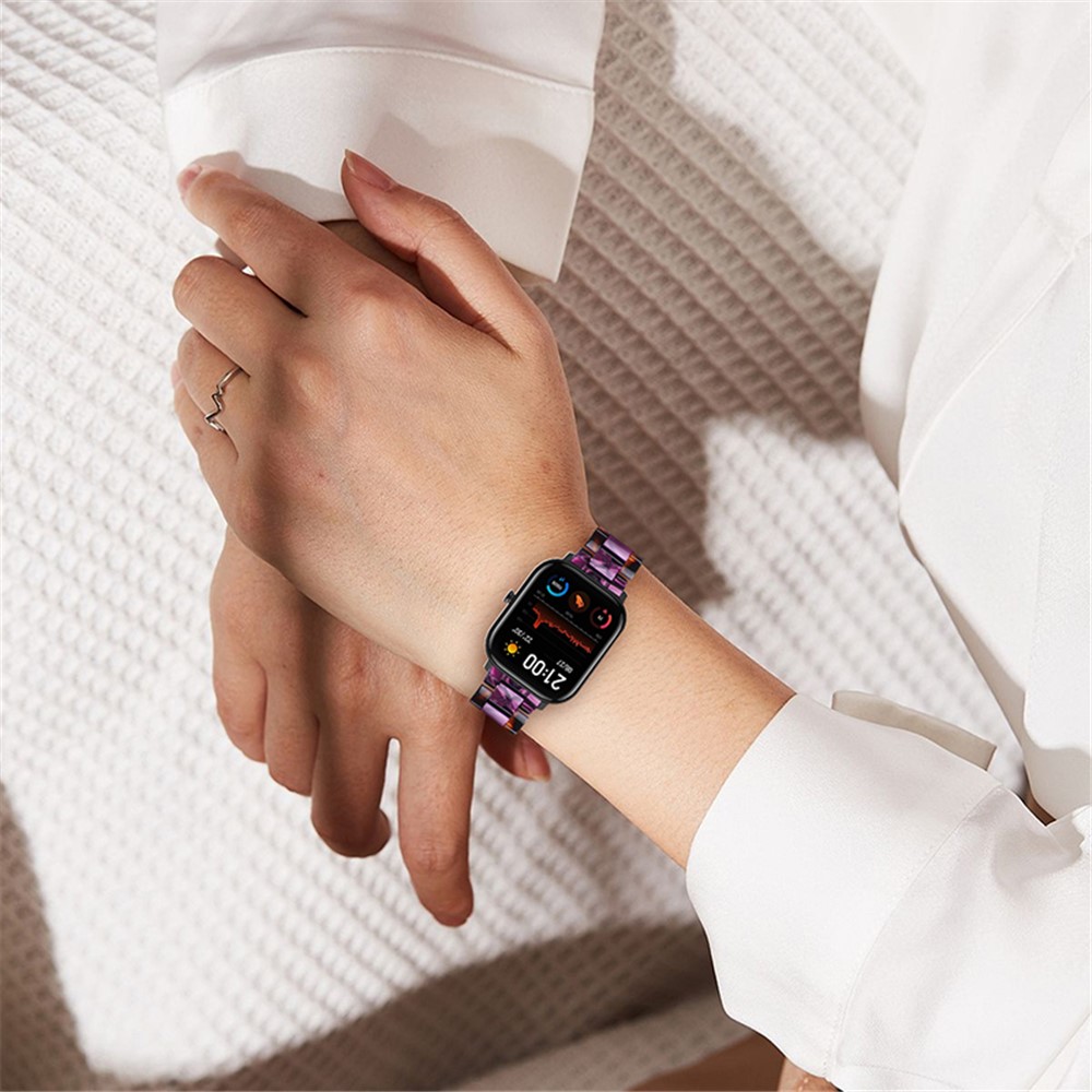 20mm Color Splicing Resin Strap Easy Assemble 3 Beads Watchband with Butterfly Buckle for Huami Amazfit GTR 42mm/Amazfit GTS/Amazfit BIP/Amazfit BIP Lute/Youth Edition 1S - Hawksbill/Purple-7