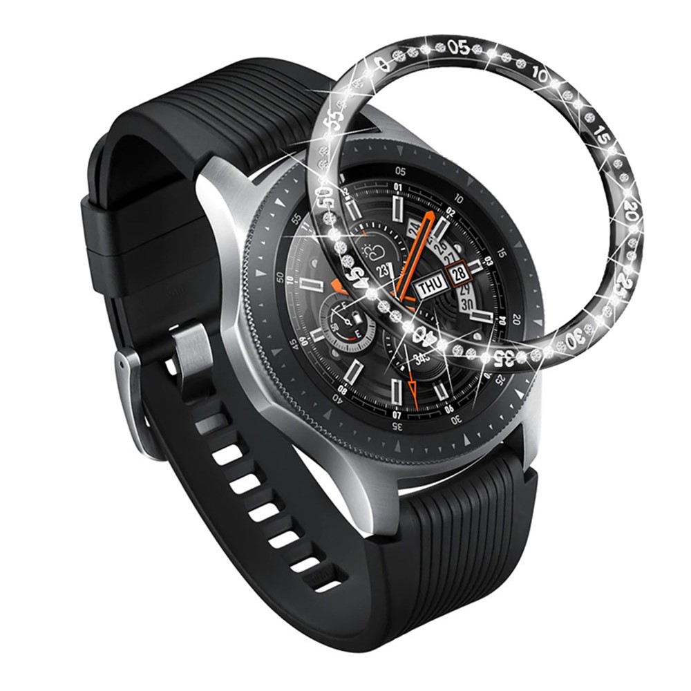 Protective Stainless Steel Watch Bezel Ring Cover with Shiny Rhinestone Decor for Samsung Galaxy Watch4 Classic 46mm - Black-1