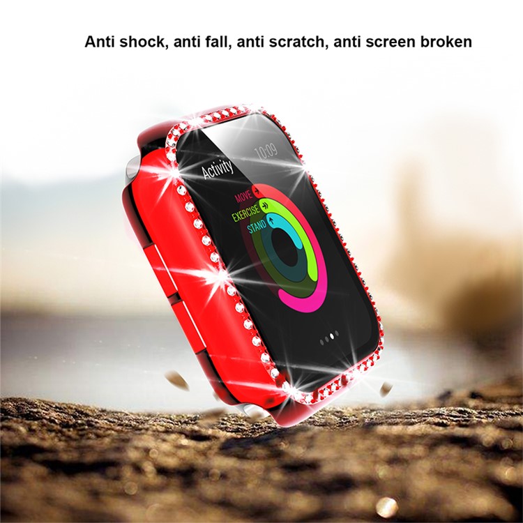 Single Row Rhinestone Decorative PC Watch Case Cover + Tempered Glass Screen Protector for Apple Watch Series 3/2/1 42mm - Red-5