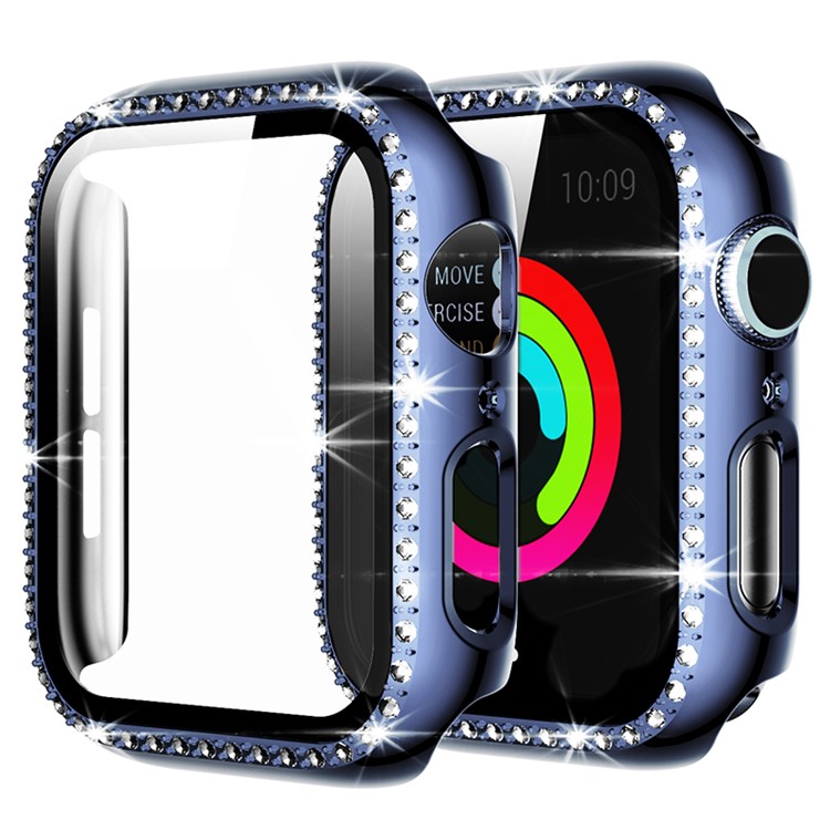 Single Row Rhinestone Decorative PC Watch Case Cover + Tempered Glass Screen Protector for Apple Watch Series 3/2/1 42mm - Blue-1