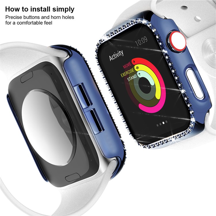 Single Row Rhinestone Decorative PC Watch Case Cover + Tempered Glass Screen Protector for Apple Watch Series 3/2/1 42mm - Blue-2