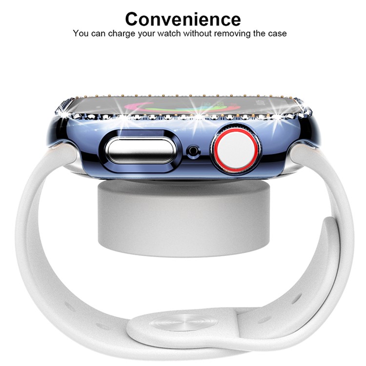 Single Row Rhinestone Decorative PC Watch Case Cover + Tempered Glass Screen Protector for Apple Watch Series 3/2/1 42mm - Blue-4