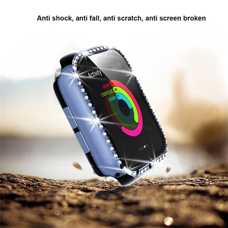Single Row Rhinestone Decorative PC Watch Case Cover + Tempered Glass Screen Protector for Apple Watch Series 3/2/1 42mm - Blue-5