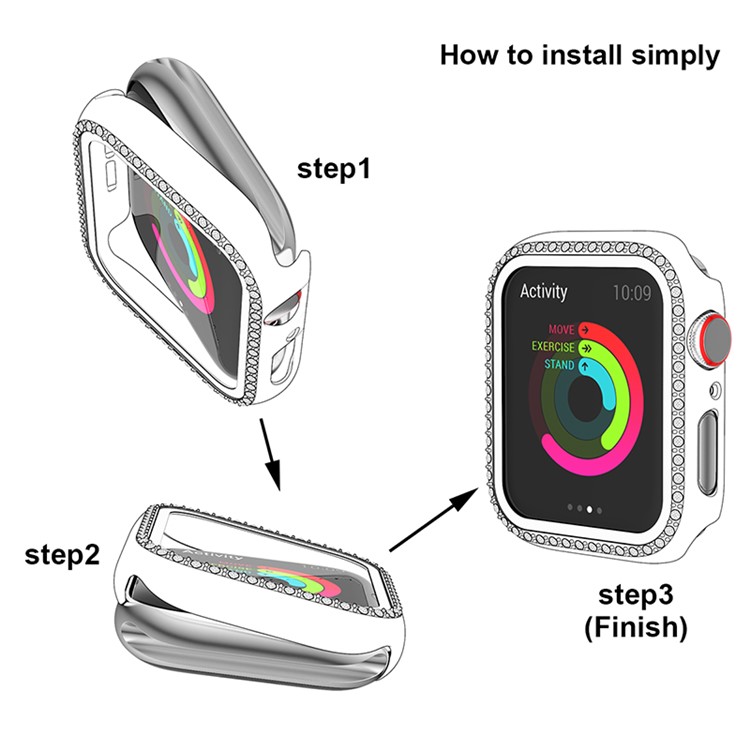 Single Row Rhinestone Decorative PC Watch Case Cover + Tempered Glass Screen Protector for Apple Watch Series 3/2/1 42mm - Blue-7