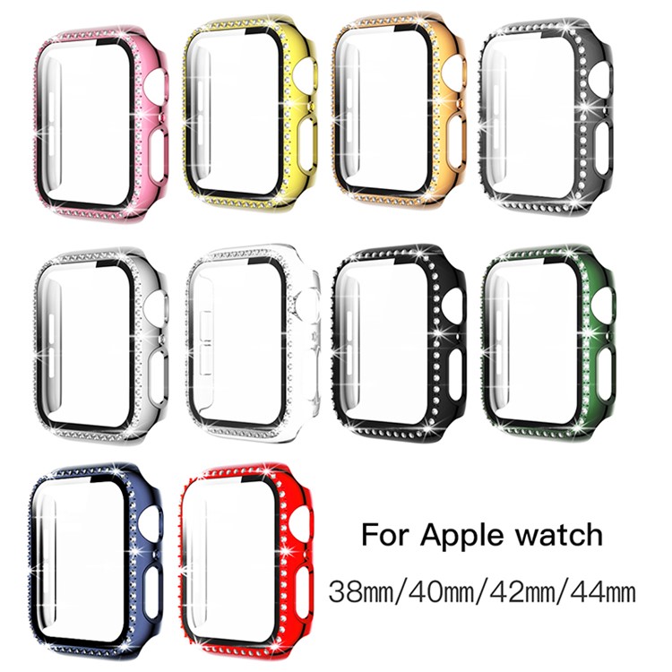 Single Row Rhinestone Decorative PC Watch Case Cover + Tempered Glass Screen Protector for Apple Watch Series 3/2/1 42mm - Blue-8